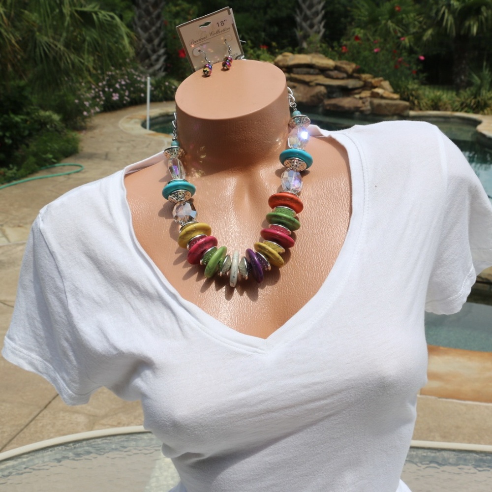 Chunky Multi Stone & Bead Boho Statement Necklace - Picture 3 of 5